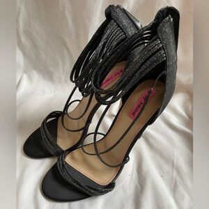 Betsey‎ Johnson Strappy Stiletto Heels Black Glitter Size 10M